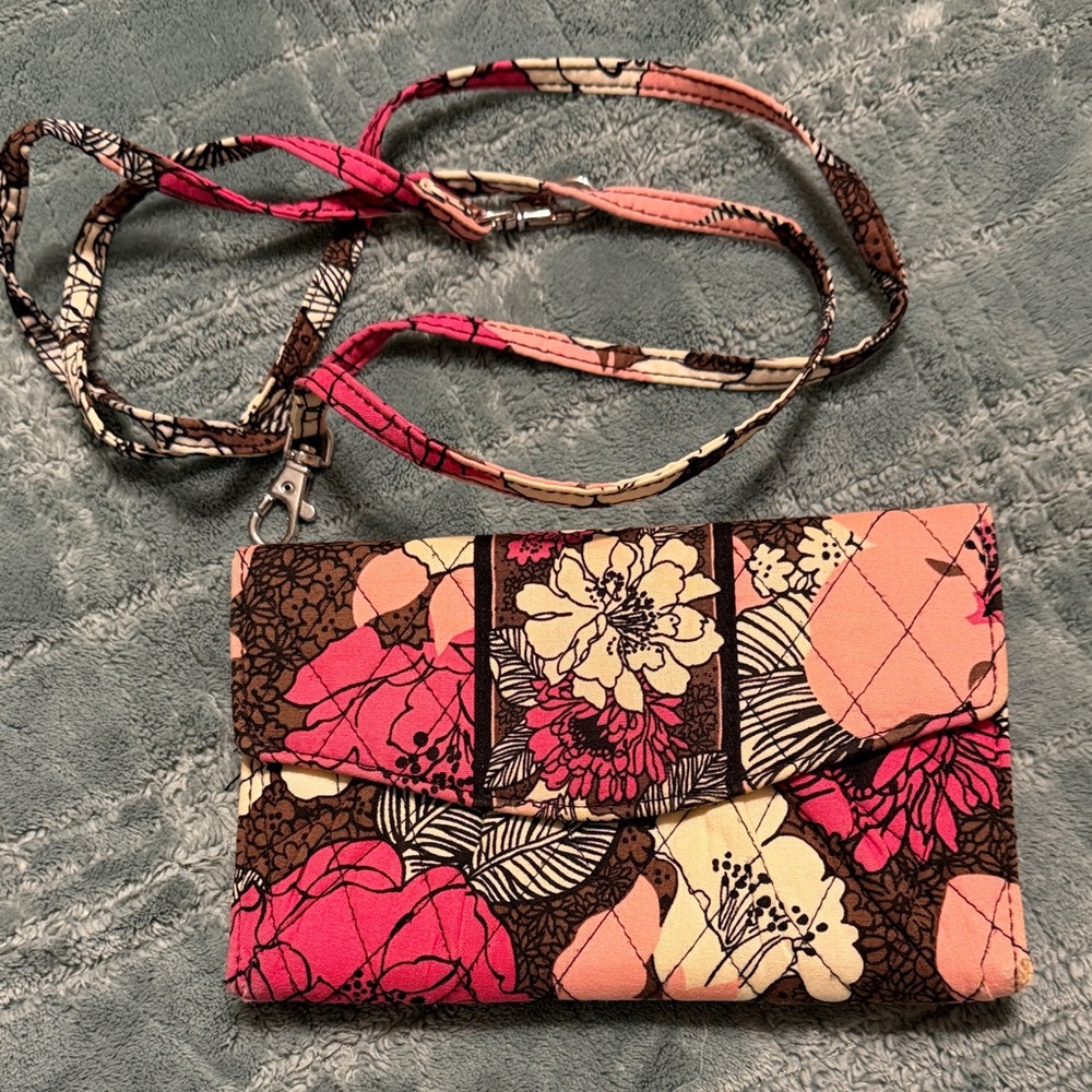 Vera Bradley Pink and Brown Floral Crossbody Bag